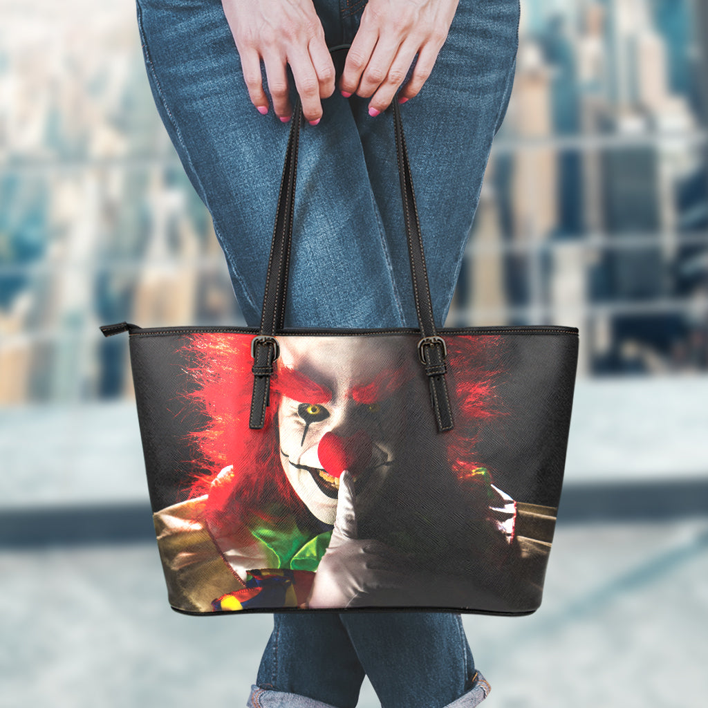 Halloween Smiling Clown Print Leather Tote Bag