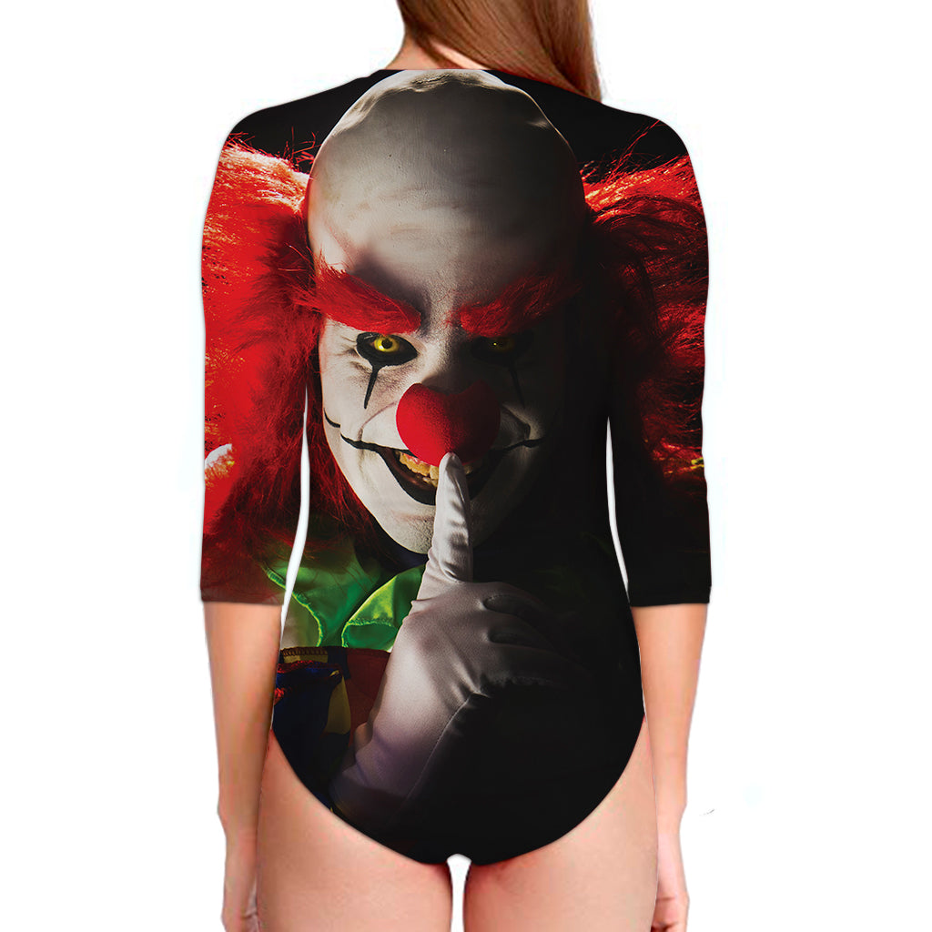 Halloween Smiling Clown Print Long Sleeve Swimsuit