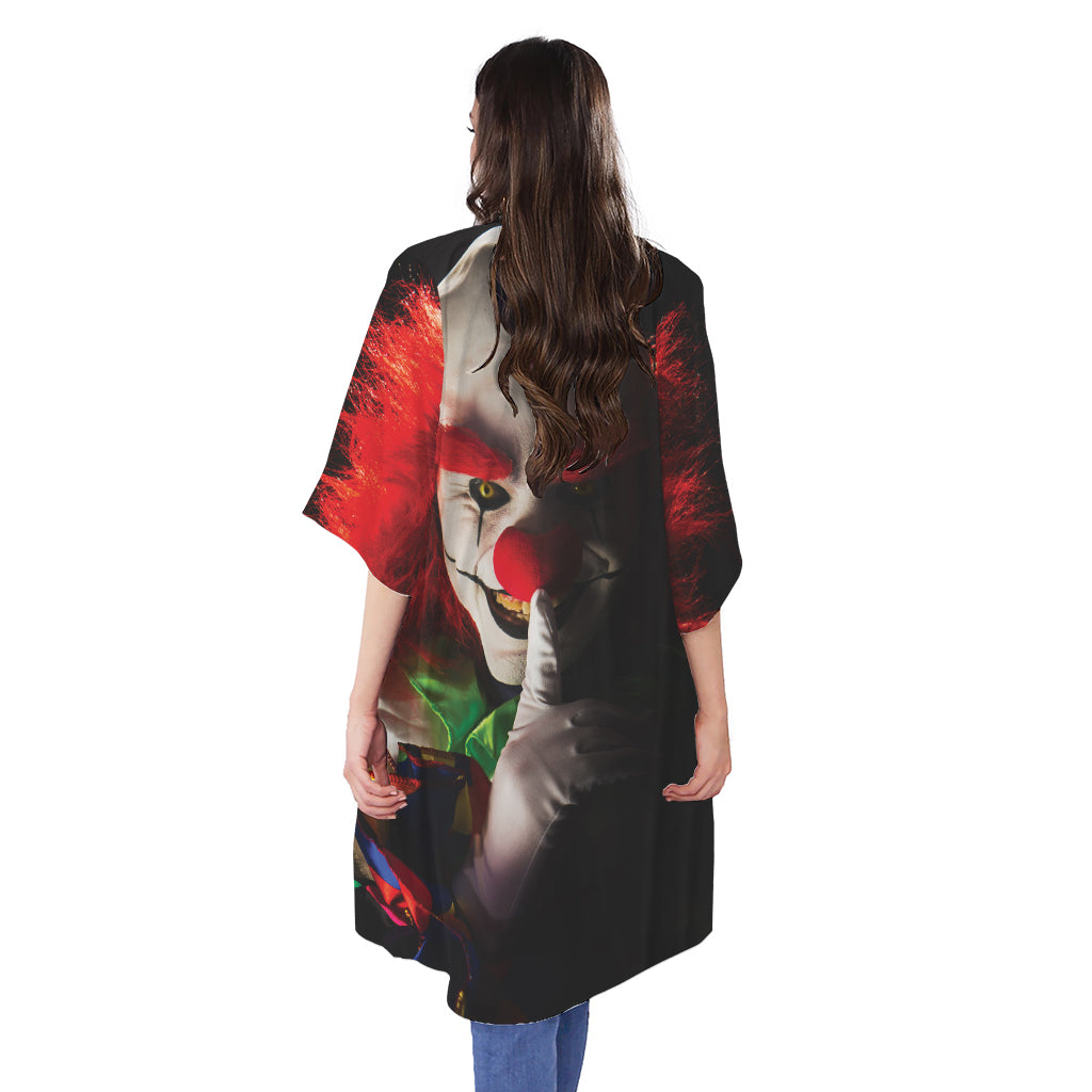 Halloween Smiling Clown Print Open Front Beach Cover Up