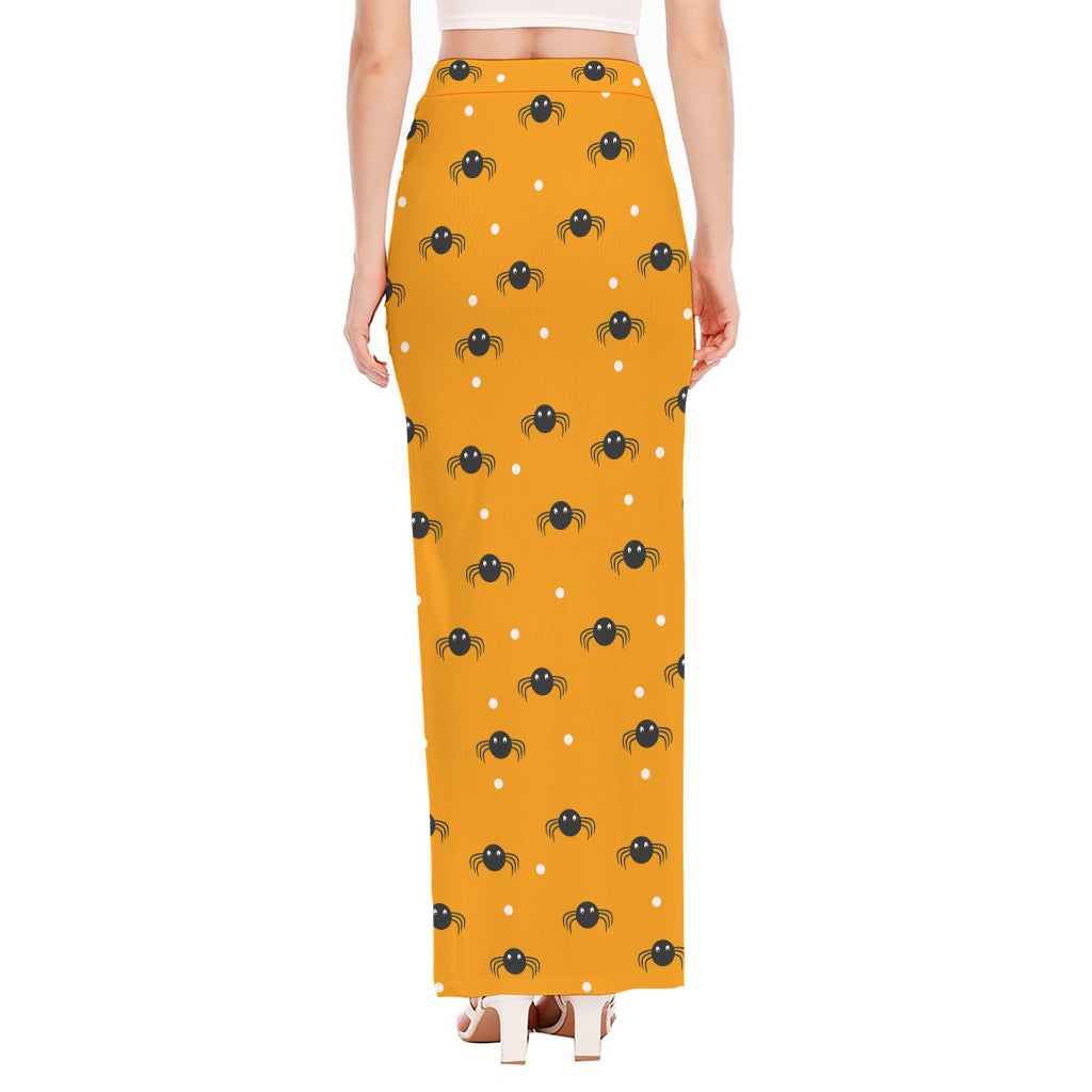 Halloween Spider Pattern Print High Slit Maxi Skirt