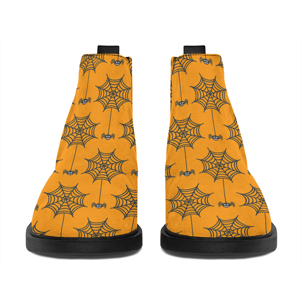 Halloween Spider Web Pattern Print Flat Ankle Boots