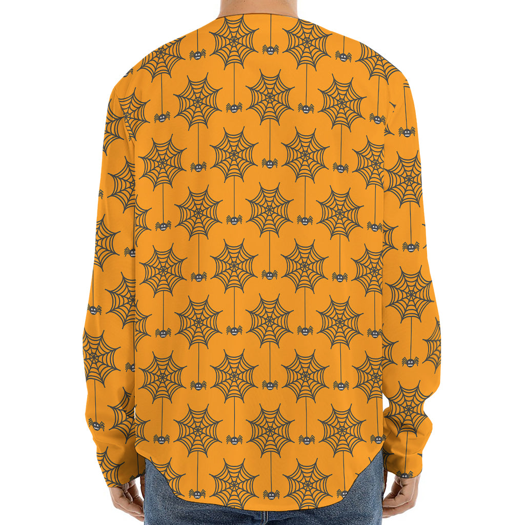 Halloween Spider Web Pattern Print Long Sleeve Baseball Jersey