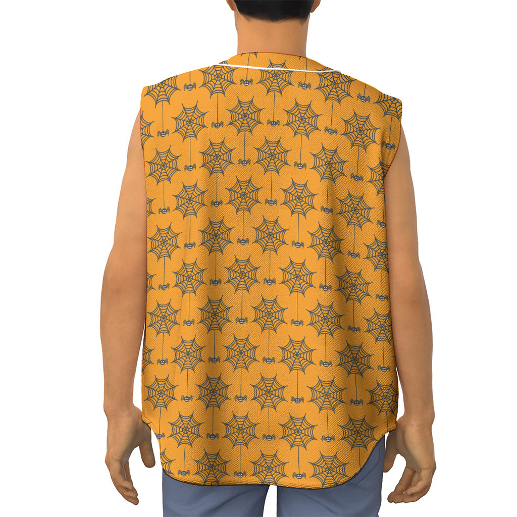 Halloween Spider Web Pattern Print Sleeveless Baseball Jersey