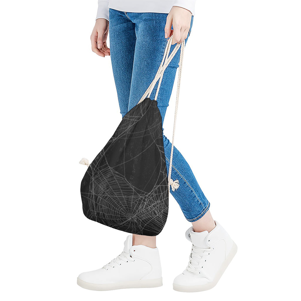 Halloween Spider Web Print Drawstring Bag