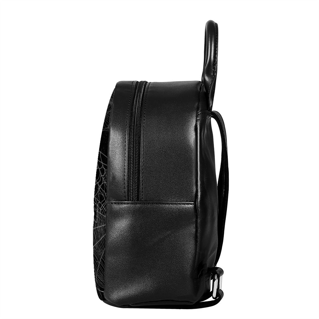 Halloween Spider Web Print Leather Backpack