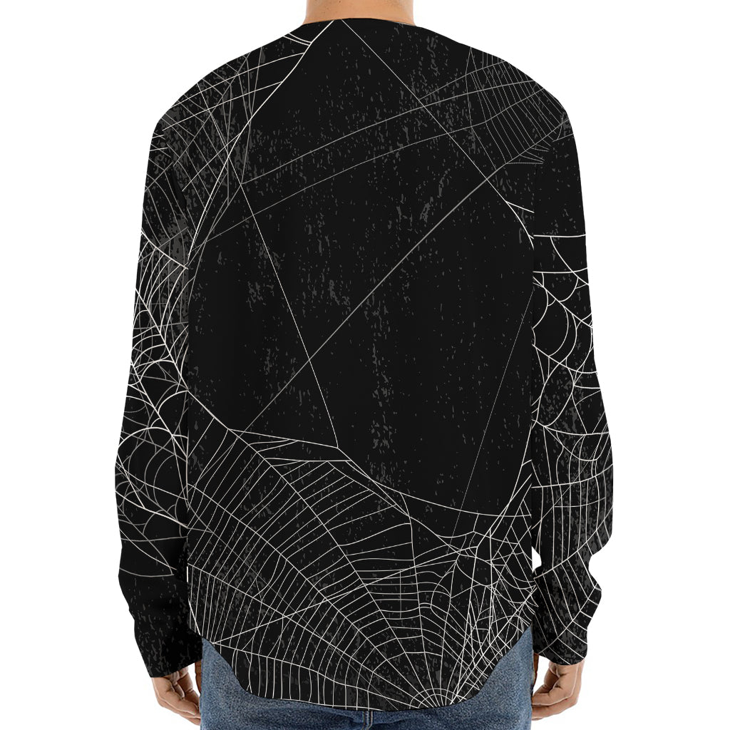 Halloween Spider Web Print Long Sleeve Baseball Jersey