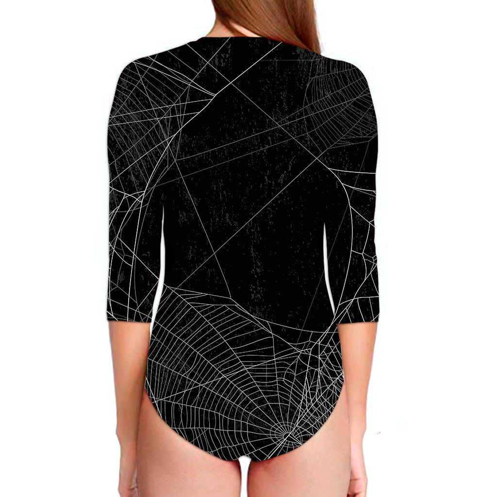 Halloween Spider Web Print Long Sleeve Swimsuit