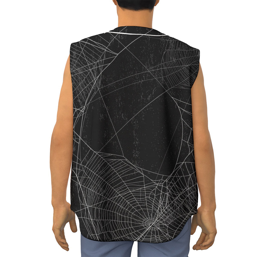 Halloween Spider Web Print Sleeveless Baseball Jersey