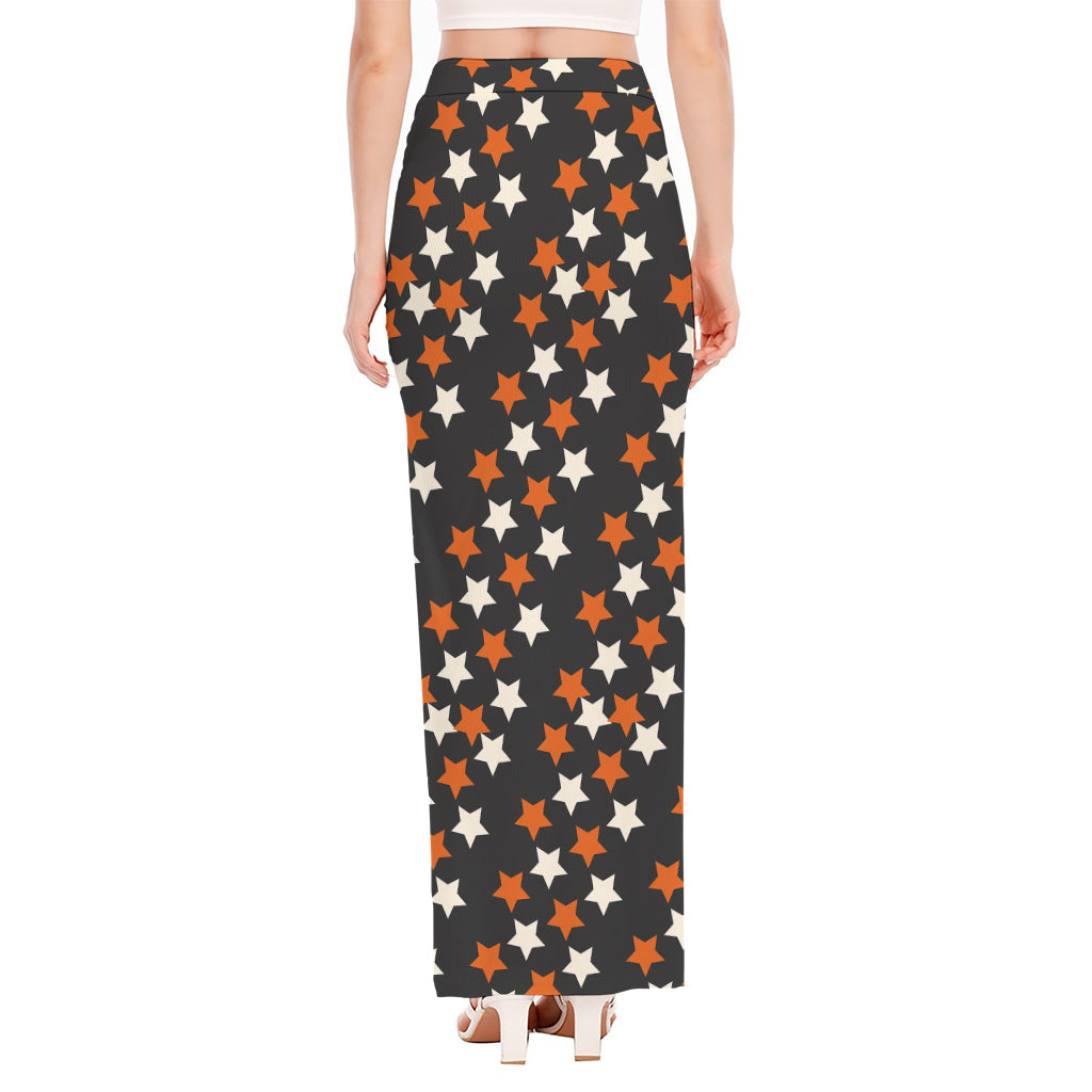 Halloween Star Pattern Print High Slit Maxi Skirt