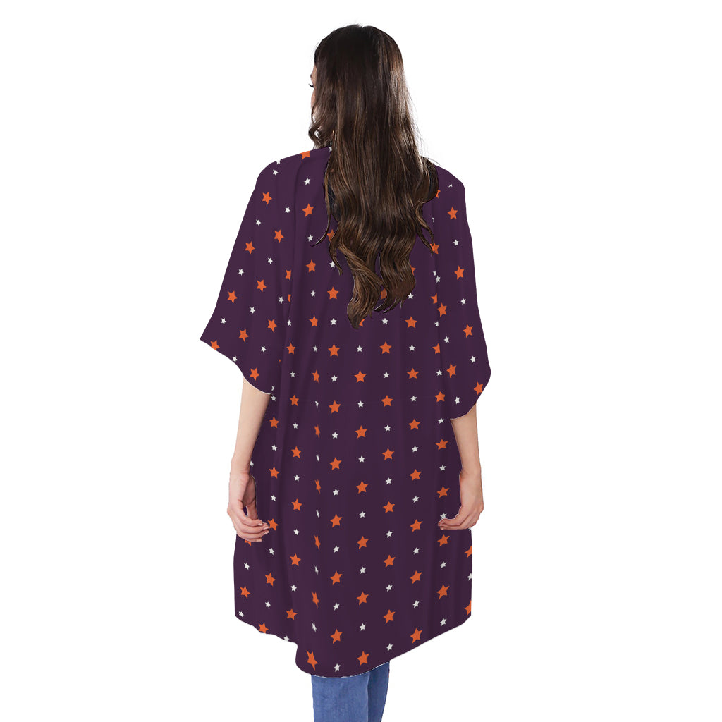 Halloween Stars Pattern Print Open Front Beach Cover Up