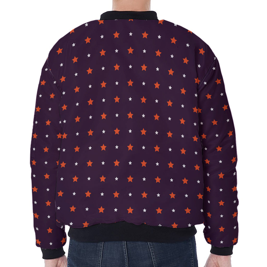 Halloween Stars Pattern Print Zip Sleeve Bomber Jacket