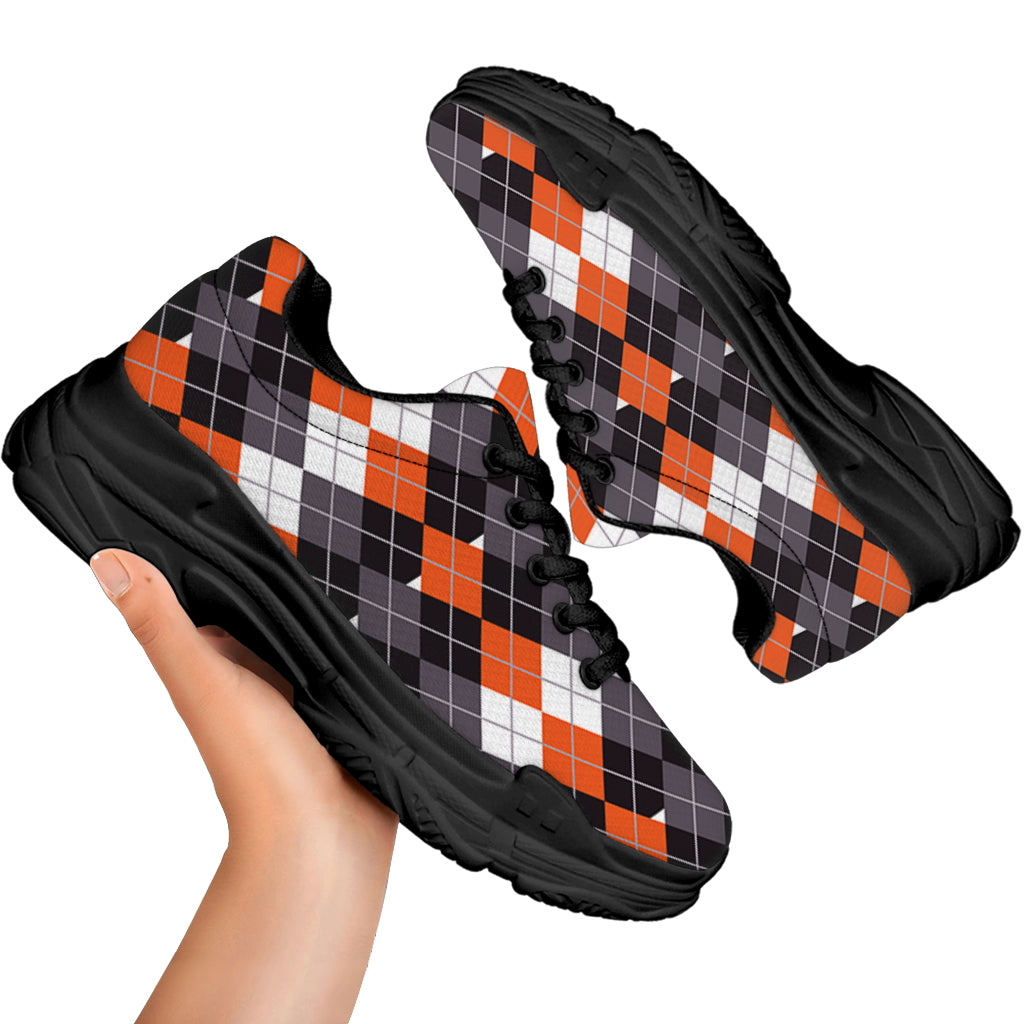 Halloween Themed Argyle Pattern Print Black Chunky Shoes
