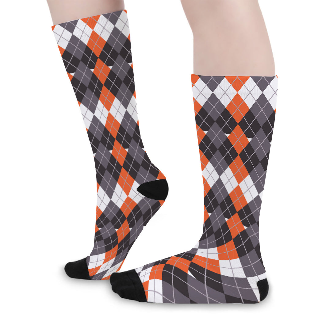 Halloween Themed Argyle Pattern Print Long Socks