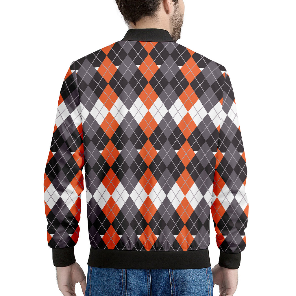 Halloween Themed Argyle Pattern Print Men's Bomber Jacket