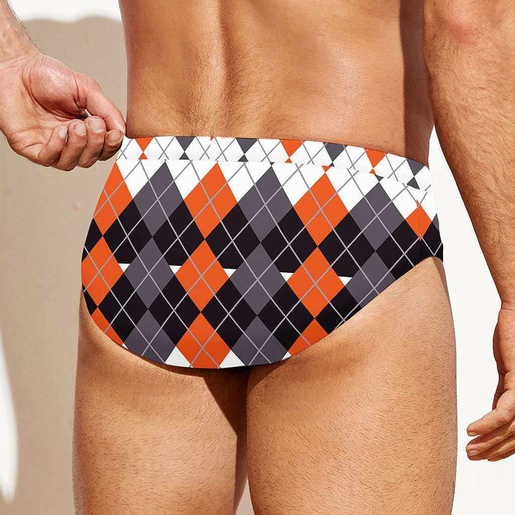 Halloween Themed Argyle Pattern Print Men's Swim Briefs