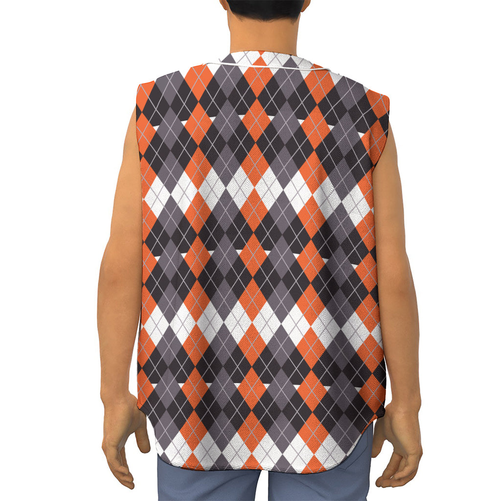 Halloween Themed Argyle Pattern Print Sleeveless Baseball Jersey