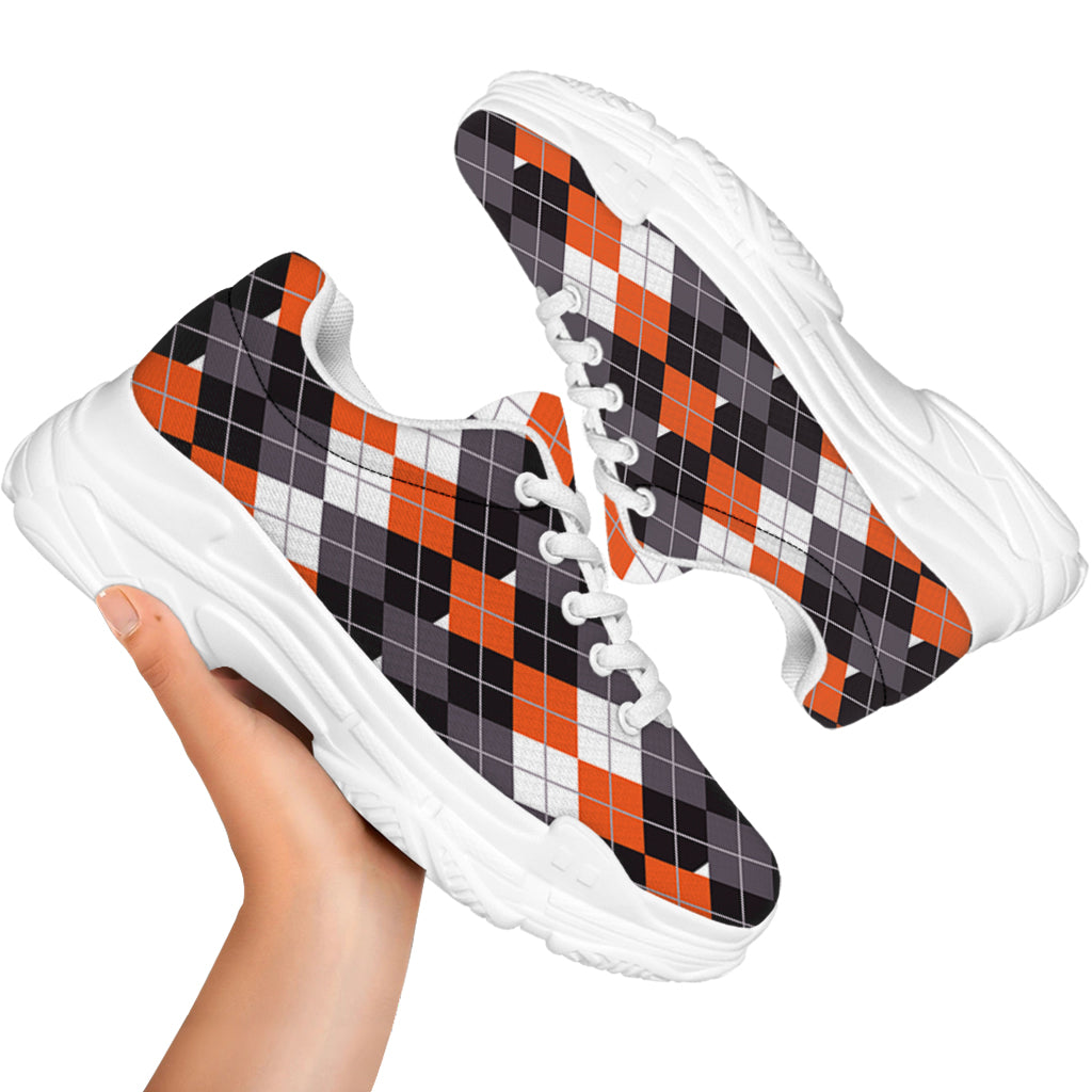 Halloween Themed Argyle Pattern Print White Chunky Shoes