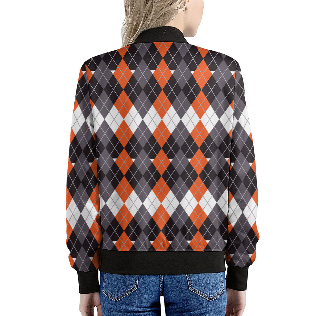 Halloween Themed Argyle Pattern Print Women's Bomber Jacket