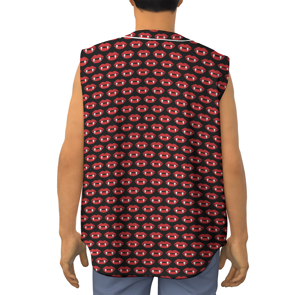 Halloween Vampire Lips Pattern Print Sleeveless Baseball Jersey