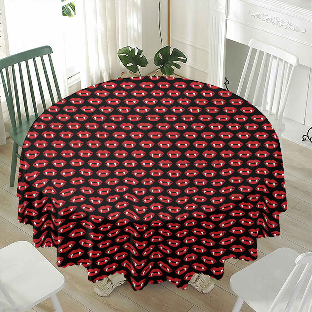 Halloween Vampire Lips Pattern Print Waterproof Round Tablecloth