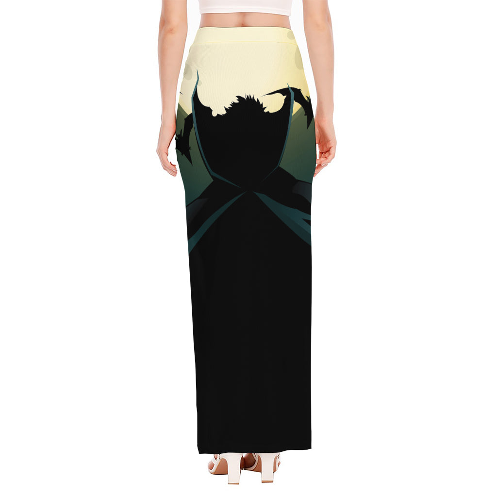 Halloween Vampire Silhouette Print High Slit Maxi Skirt