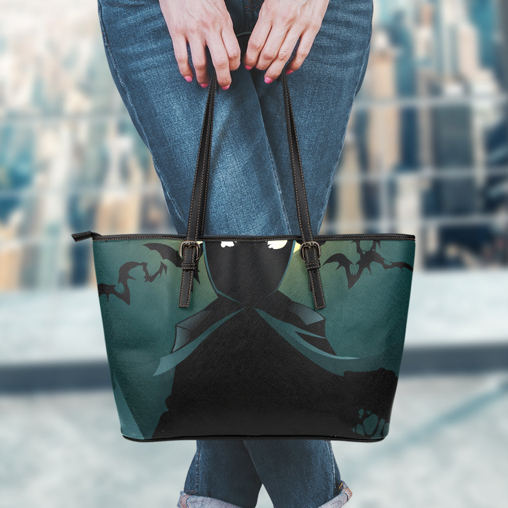 Halloween Vampire Silhouette Print Leather Tote Bag
