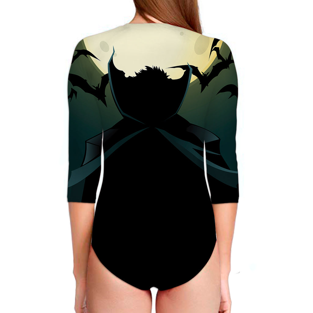 Halloween Vampire Silhouette Print Long Sleeve Swimsuit