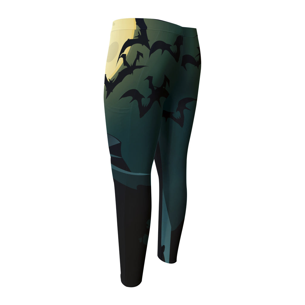 Halloween Vampire Silhouette Print Men's Compression Pants