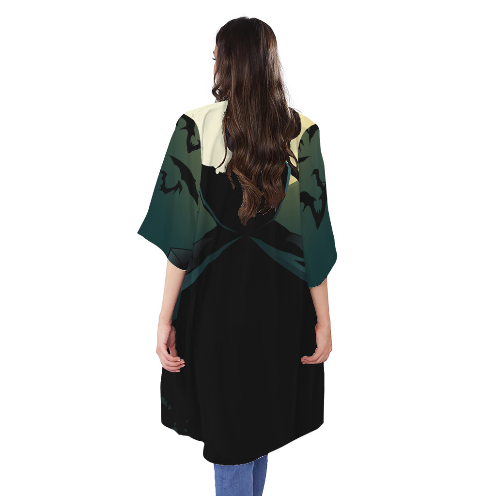 Halloween Vampire Silhouette Print Open Front Beach Cover Up