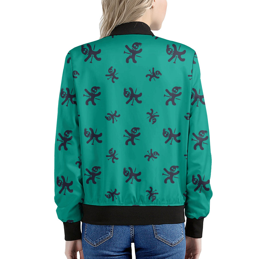 Halloween Voodoo Doll Pattern Print Women's Bomber Jacket