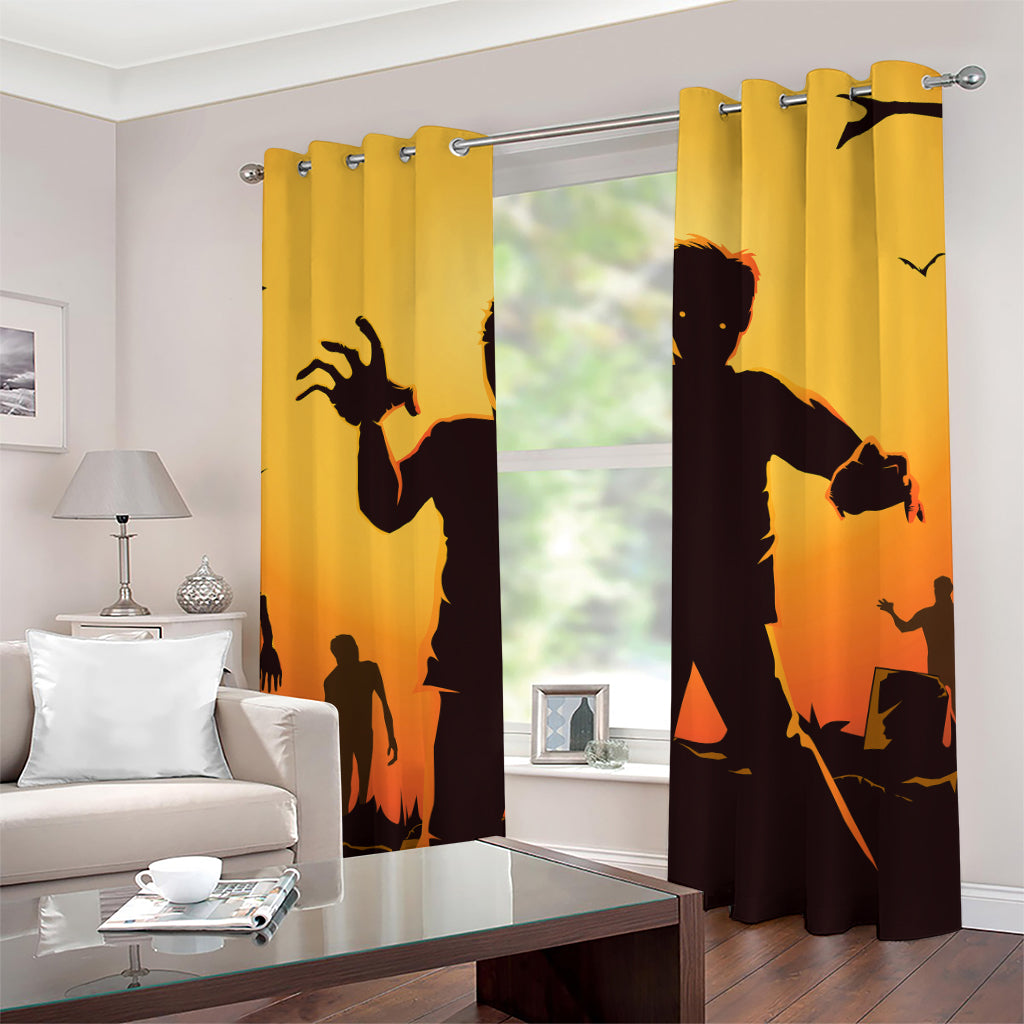 Halloween Walking Zombie Print Grommet Curtains