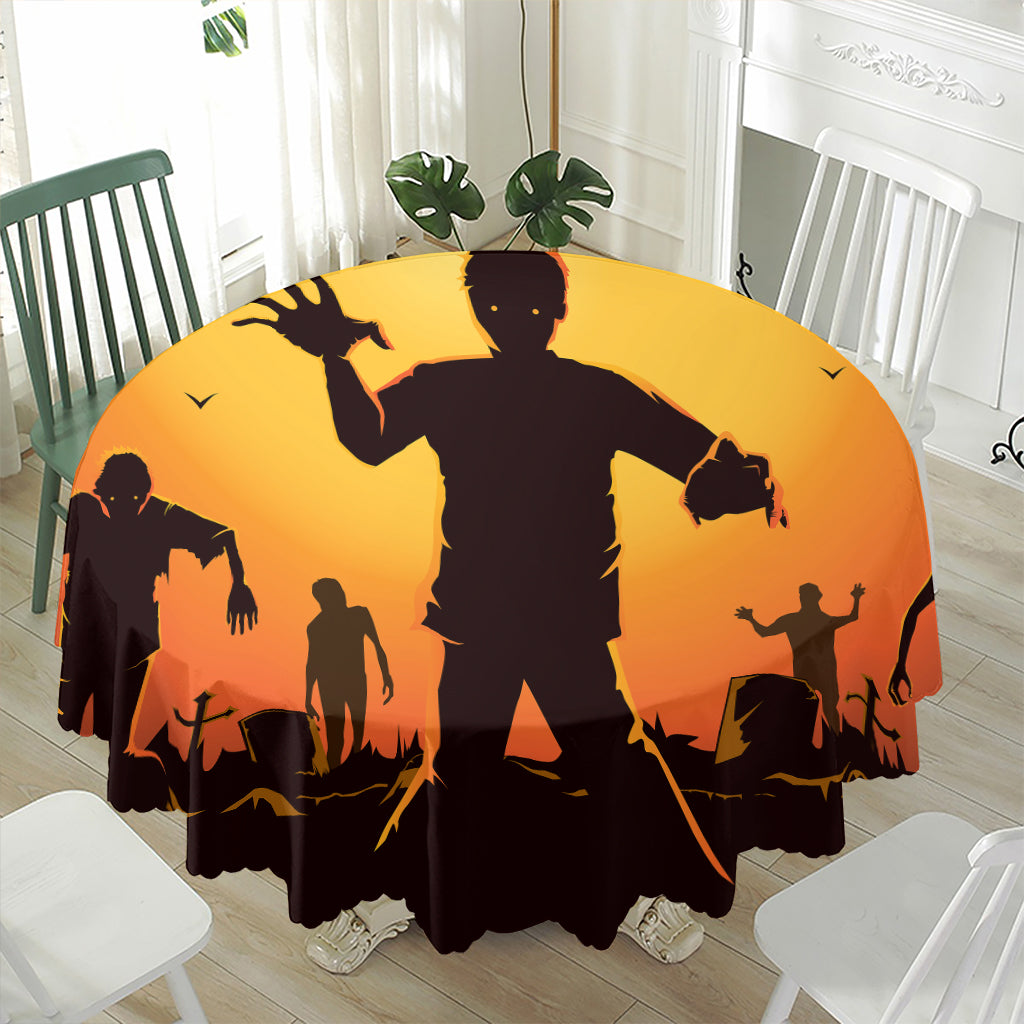 Halloween Walking Zombie Print Waterproof Round Tablecloth