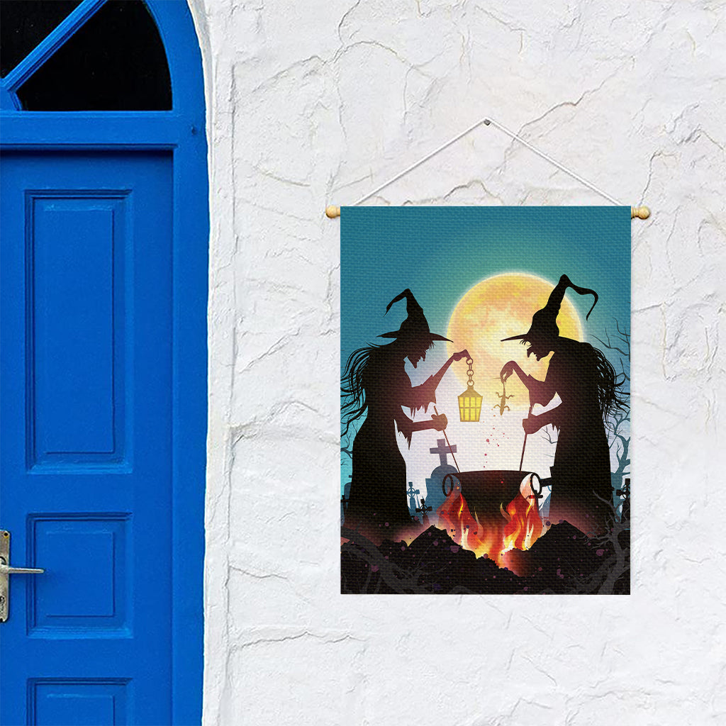 Halloween Witch And Cauldron Print Garden Flag