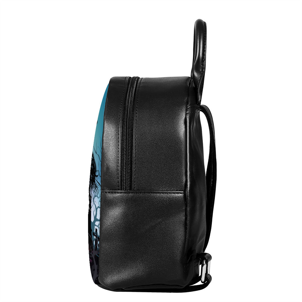 Halloween Witch And Cauldron Print Leather Backpack