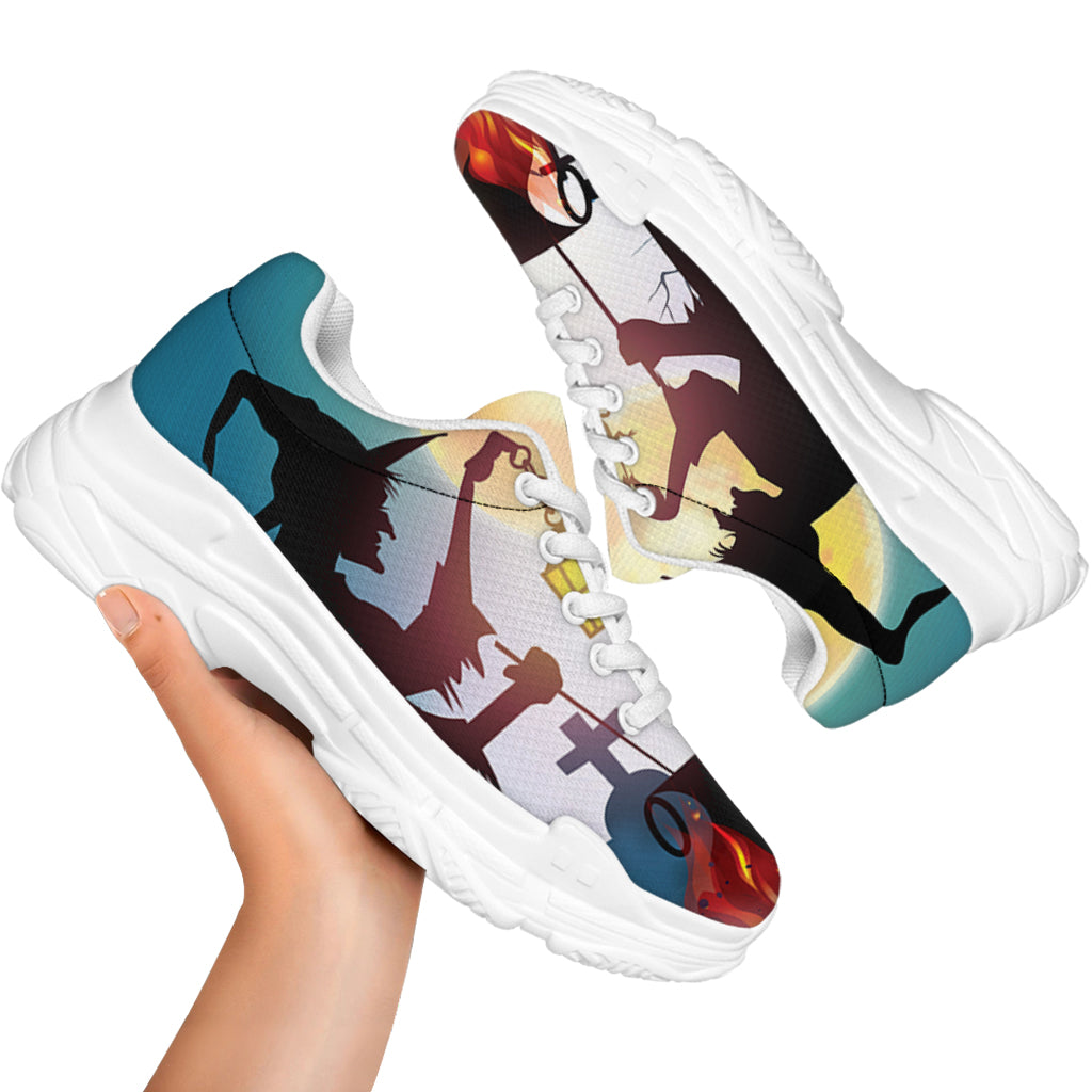 Halloween Witch And Cauldron Print White Chunky Shoes