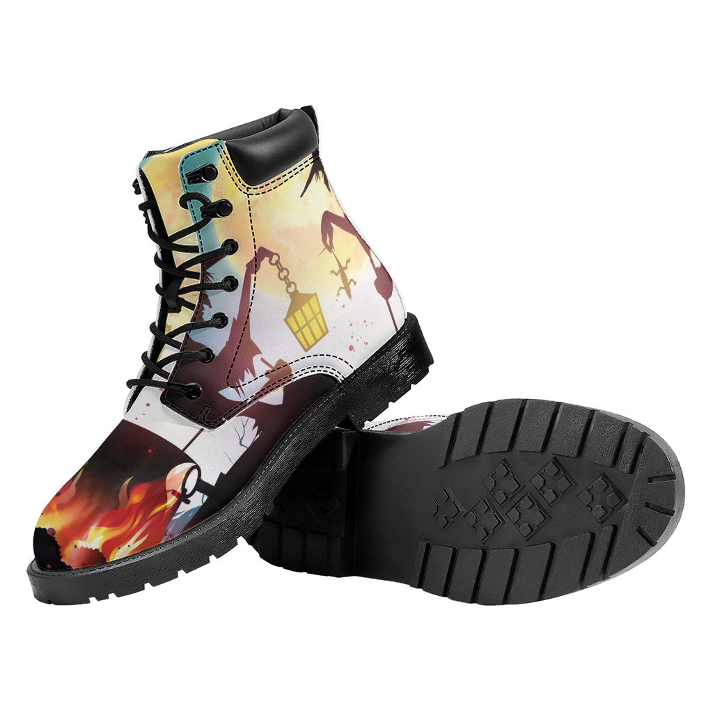 Halloween Witch And Cauldron Print Work Boots