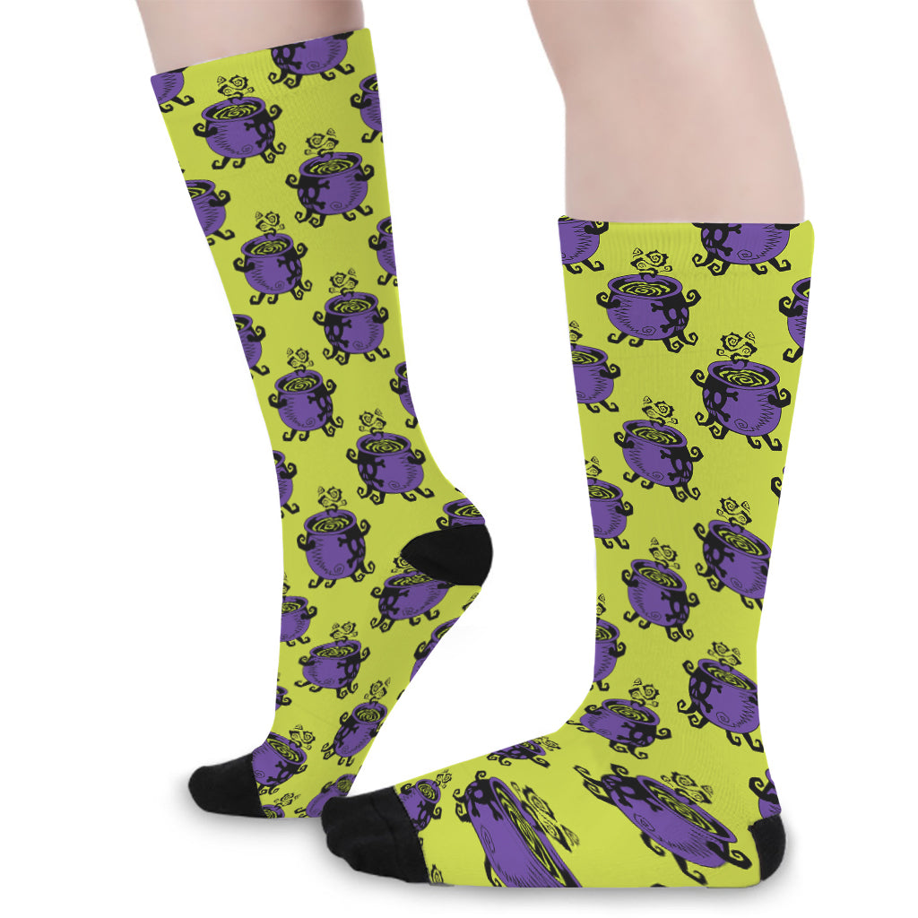 Halloween Witch Cauldron Pattern Print Long Socks