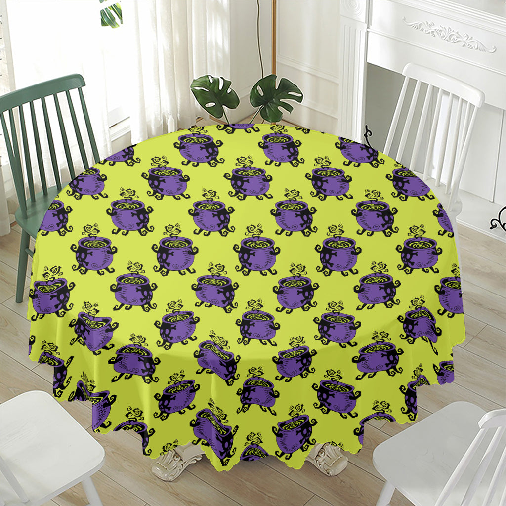 Halloween Witch Cauldron Pattern Print Waterproof Round Tablecloth