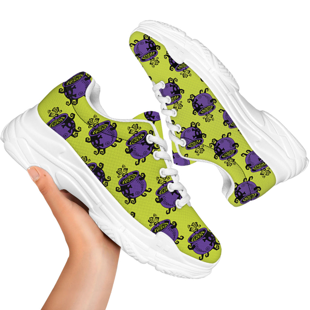 Halloween Witch Cauldron Pattern Print White Chunky Shoes