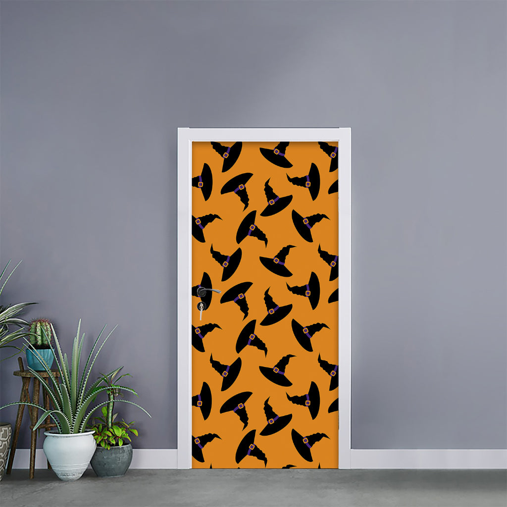 Halloween Witch Hat Pattern Print Door Sticker