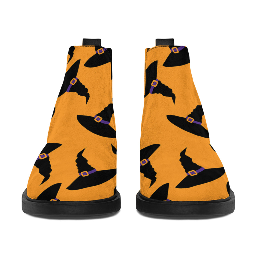 Halloween Witch Hat Pattern Print Flat Ankle Boots