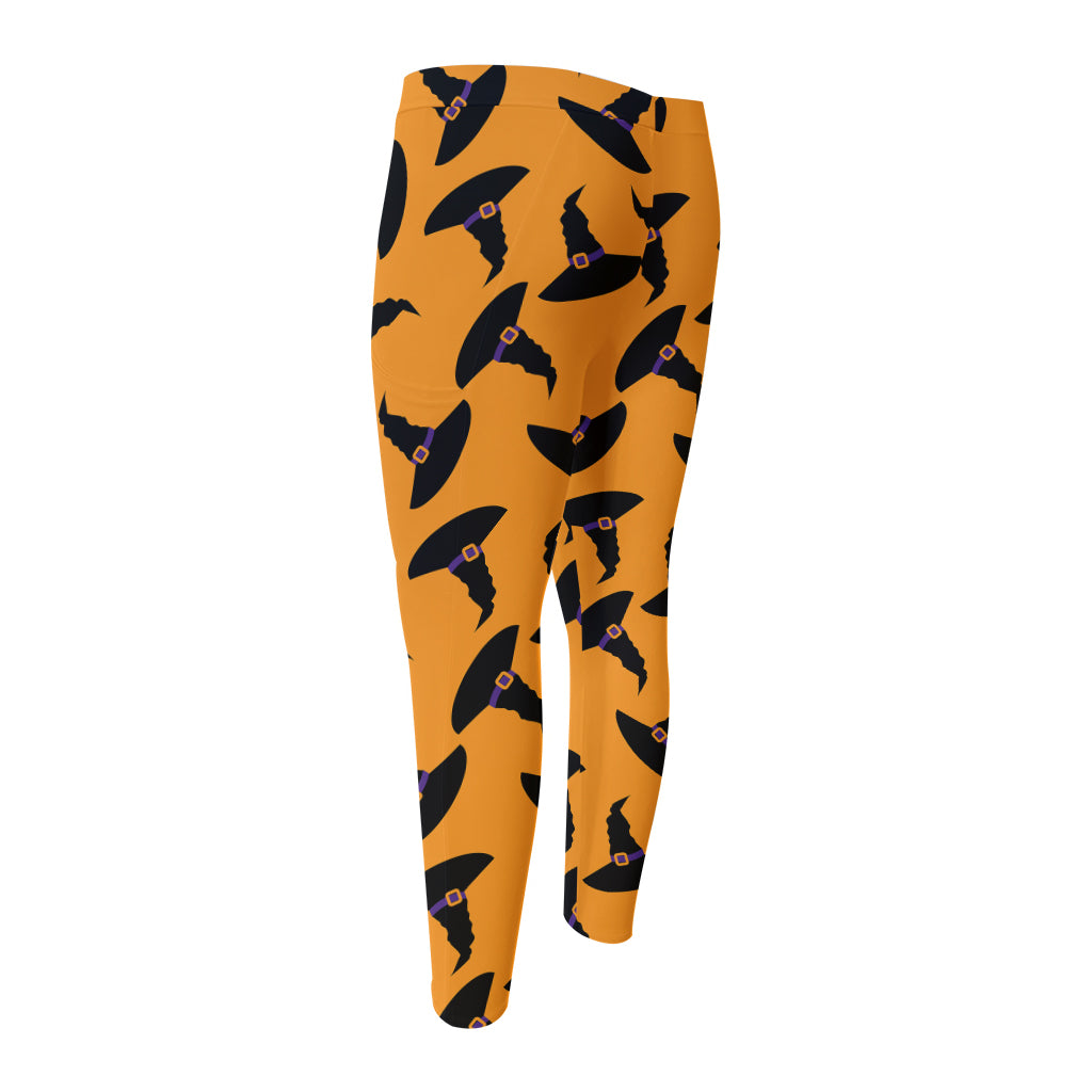Halloween Witch Hat Pattern Print Men's Compression Pants