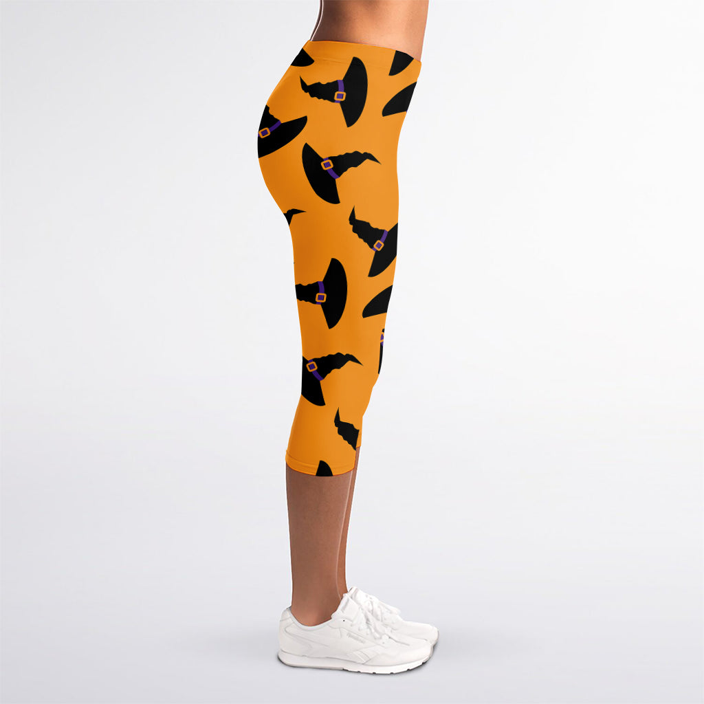 Halloween Witch Hat Pattern Print Women's Capri Leggings