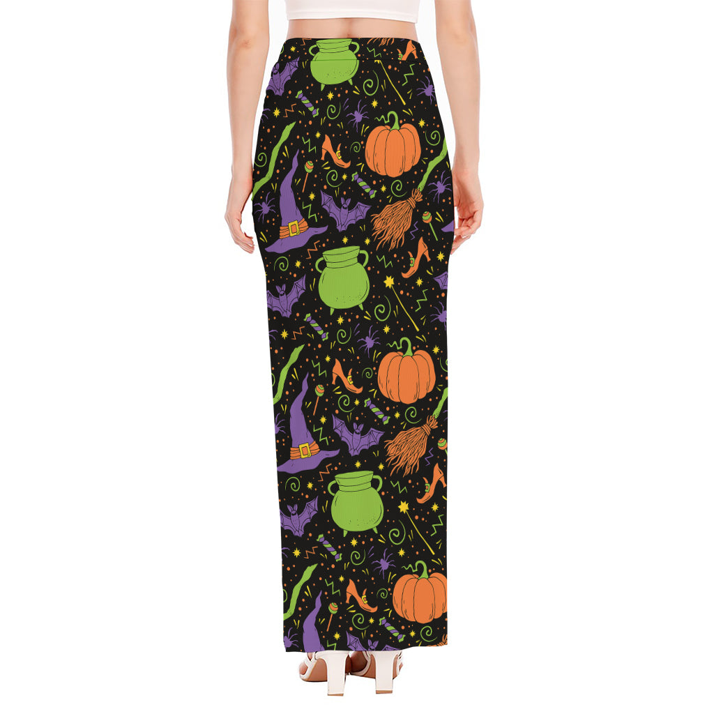 Halloween Wizard Pattern Print High Slit Maxi Skirt