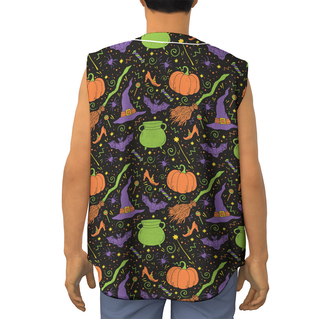 Halloween Wizard Pattern Print Sleeveless Baseball Jersey