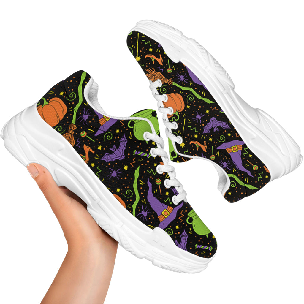 Halloween Wizard Pattern Print White Chunky Shoes