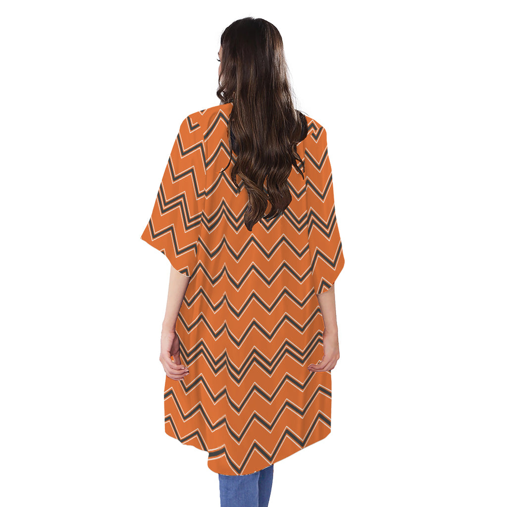 Halloween Zig Zag Pattern Print Open Front Beach Cover Up