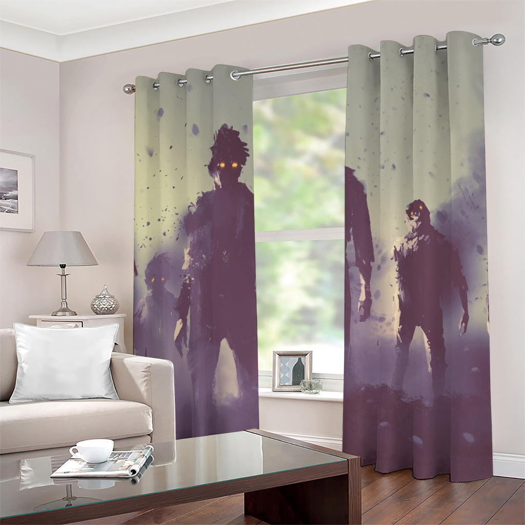 Halloween Zombie Crowd Print Grommet Curtains