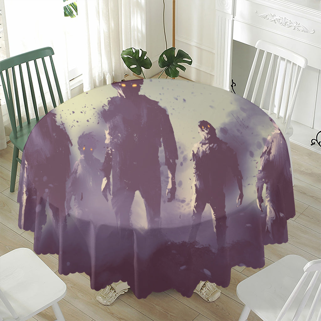Halloween Zombie Crowd Print Waterproof Round Tablecloth
