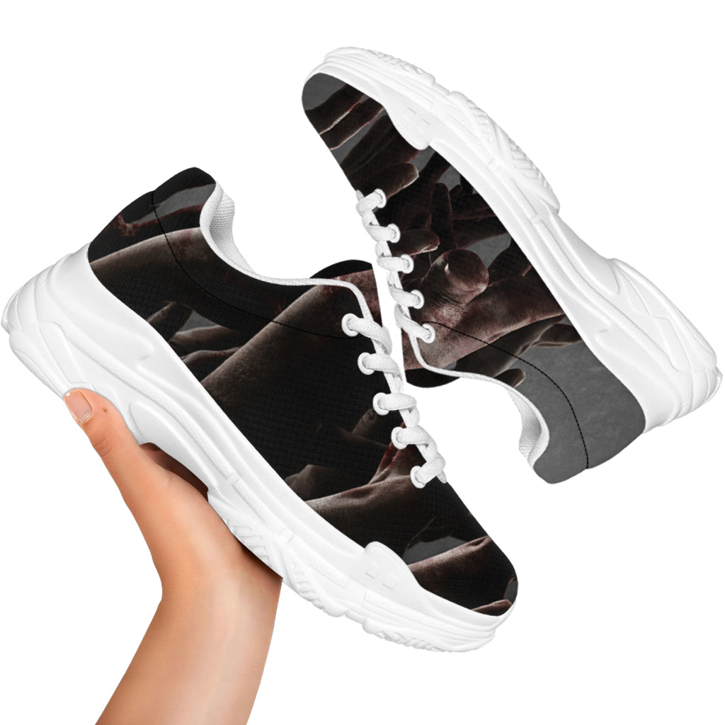 Halloween Zombie Hands Print White Chunky Shoes